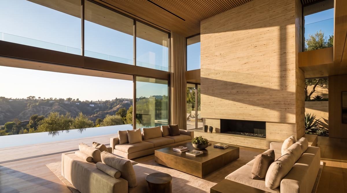 The double-height living room